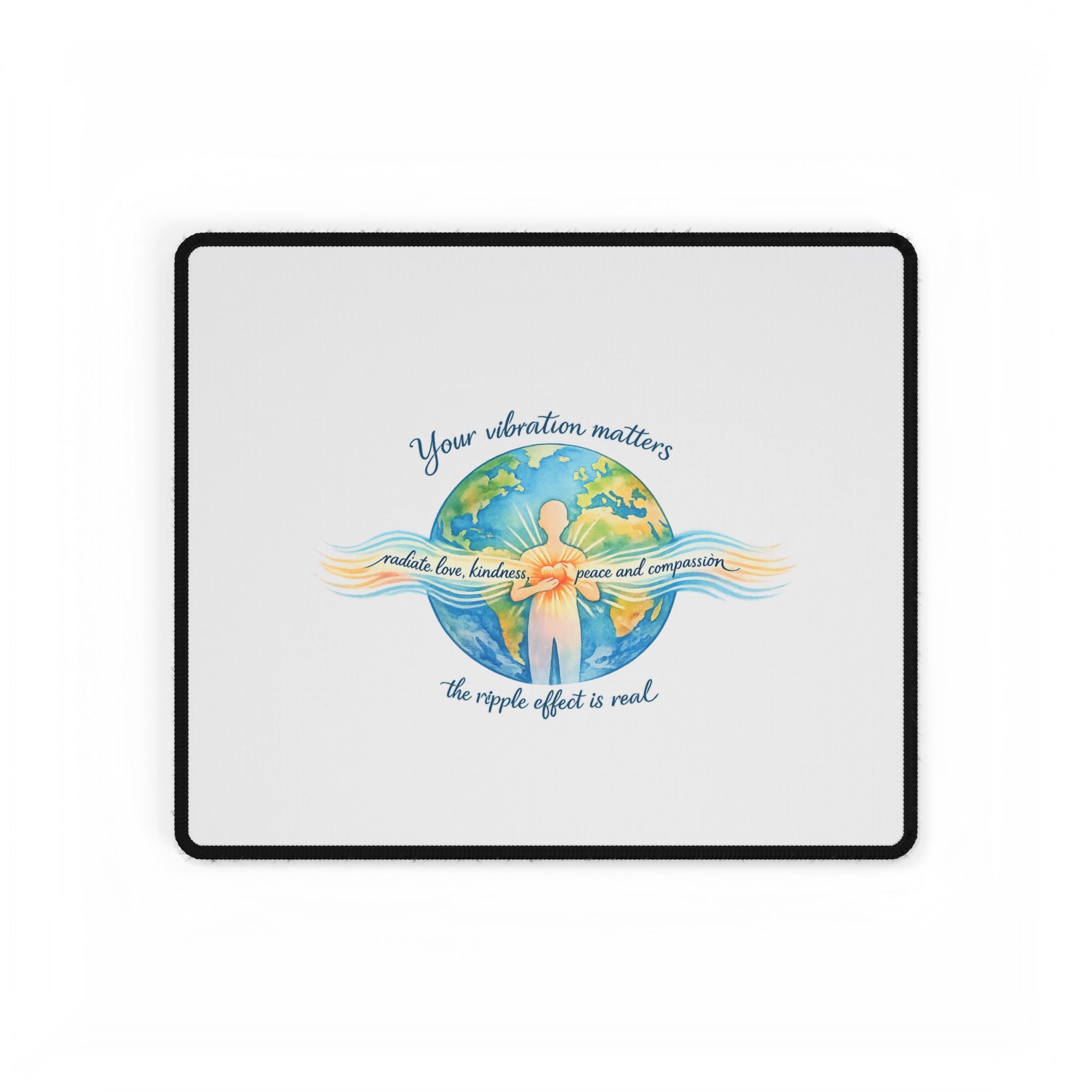 Inspirational World Harmony Desk Mat — "Your Vibration Matters" Large Mouse Pad