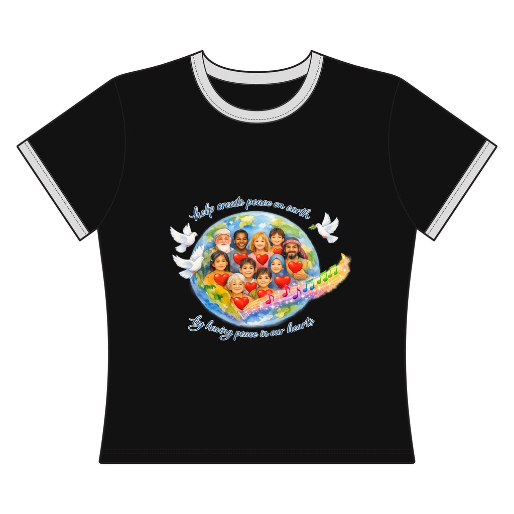 Women's Ringer Tee – 'Many Faces, One World' Multicultural Love Graphic