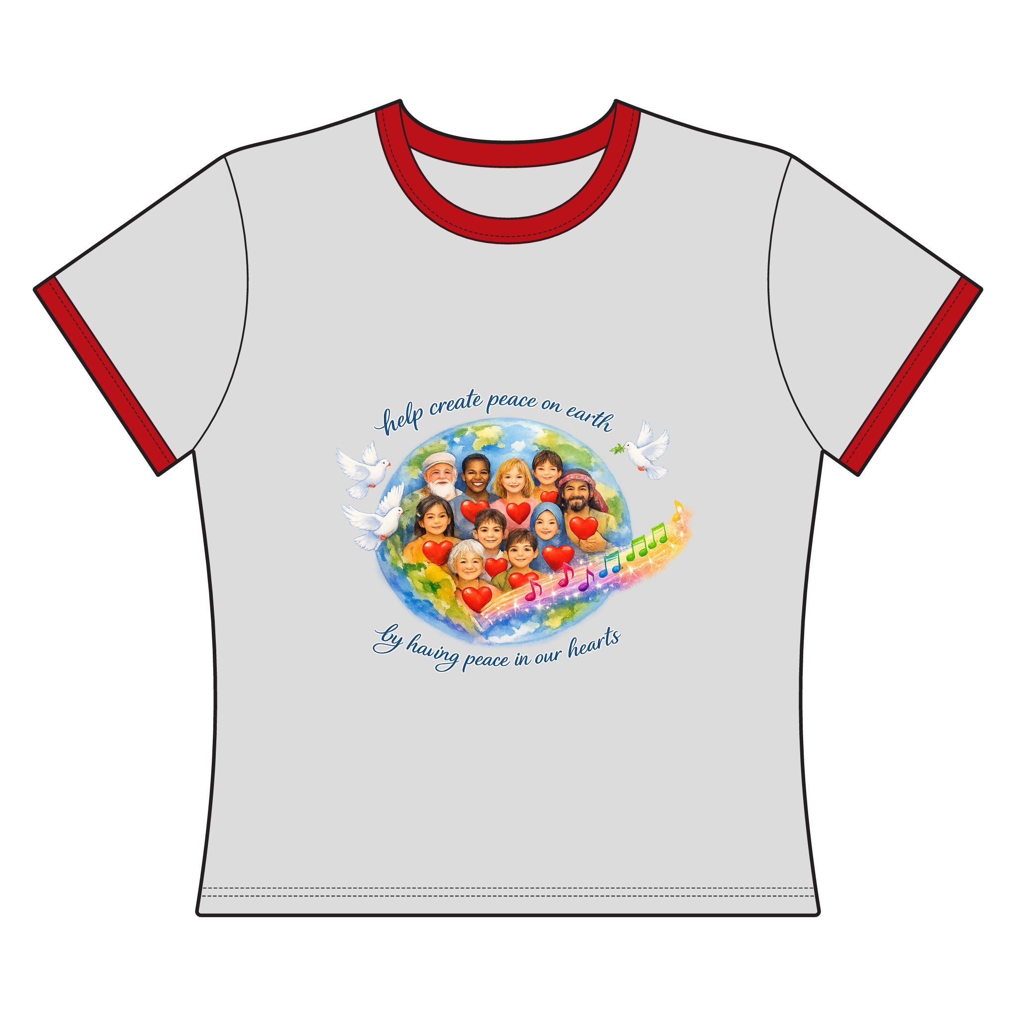 Women's Ringer Tee – 'Many Faces, One World' Multicultural Love Graphic