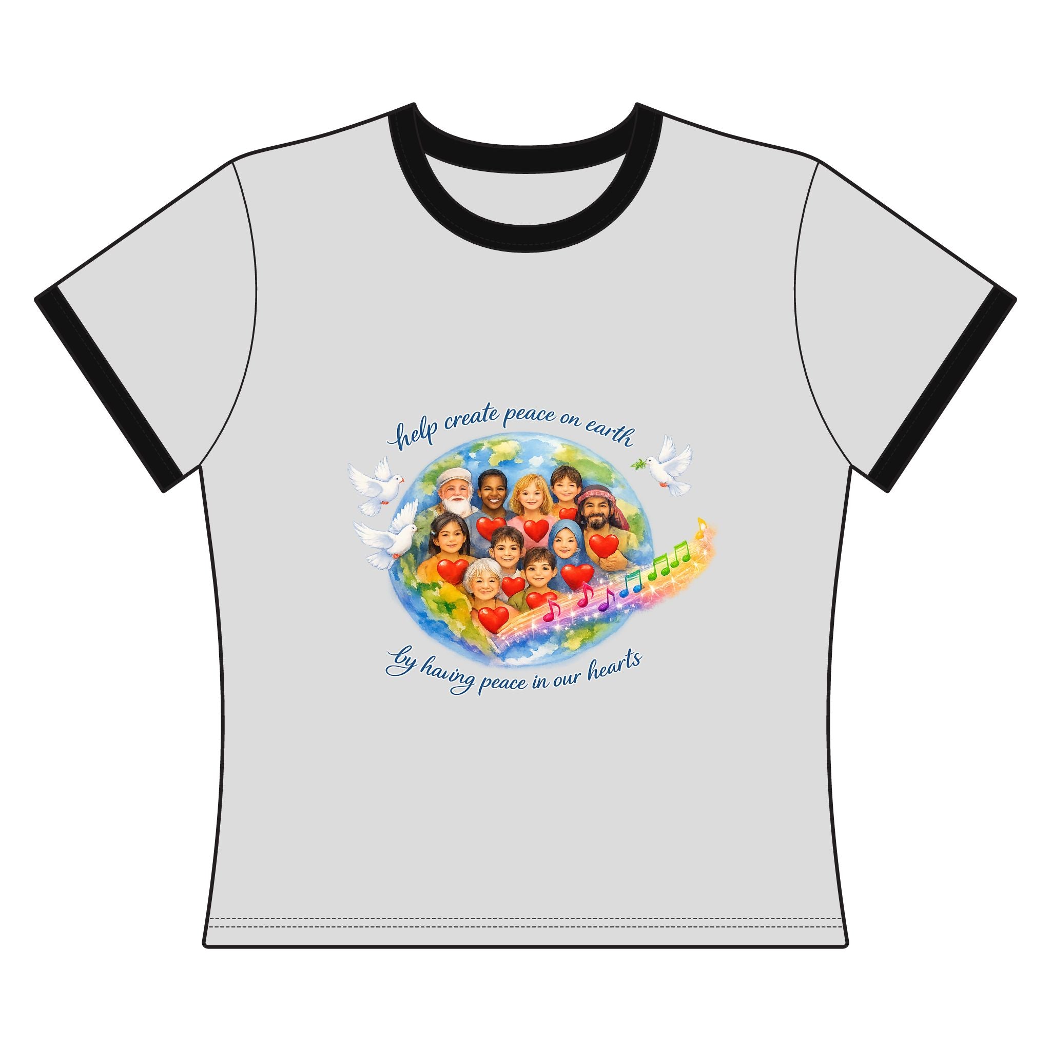 Women's Ringer Tee – 'Many Faces, One World' Multicultural Love Graphic