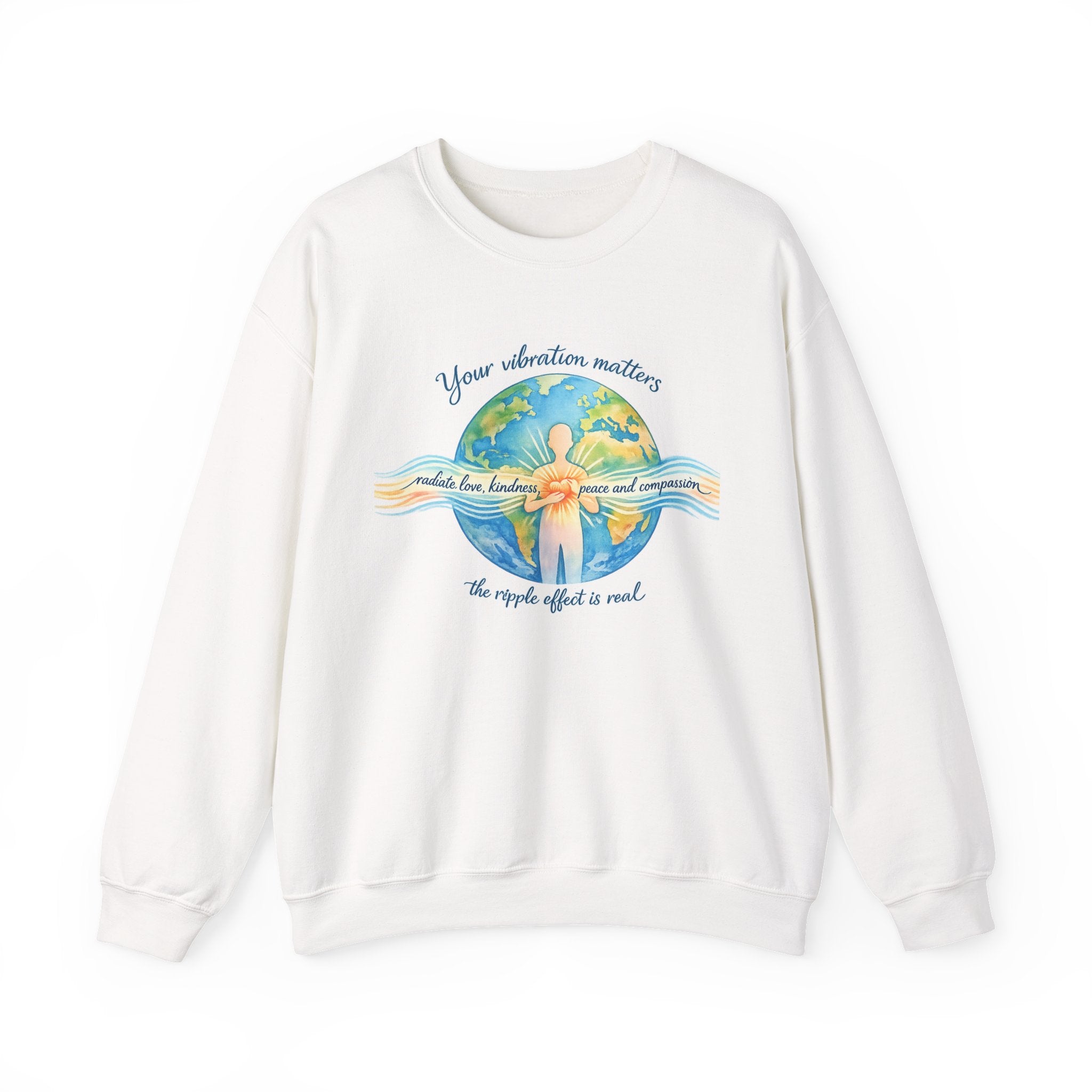 Crewneck Sweatshirt — "Your Vibration Matters" Earth & Heart Graphic