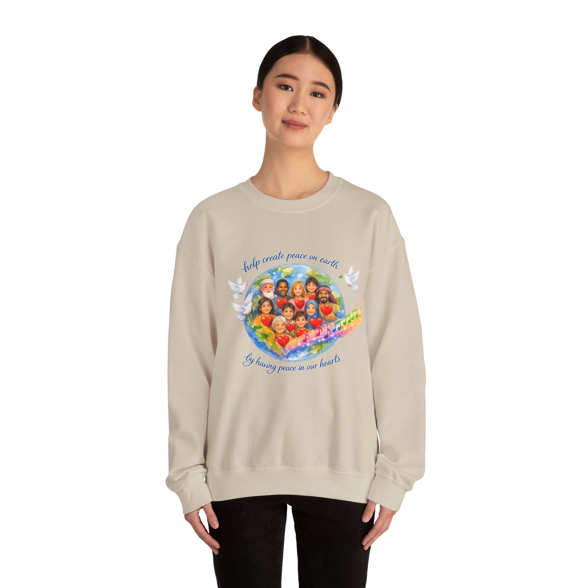 Peace on Earth Crewneck Sweatshirt — "Help Create Peace on Earth" Kids of the World Design
