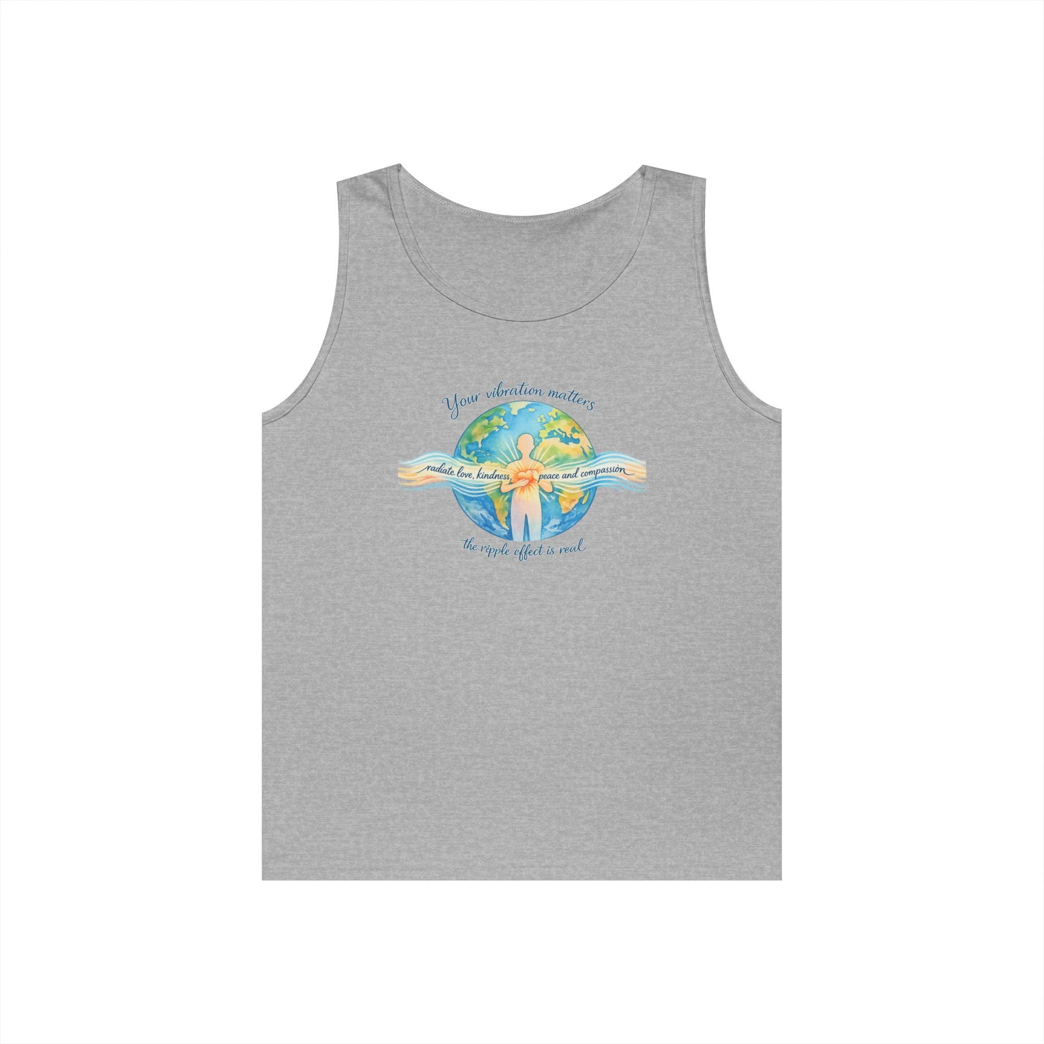 Earth Hug Tank — "Your vibration matters" Eco Positive Graphic Tank Top