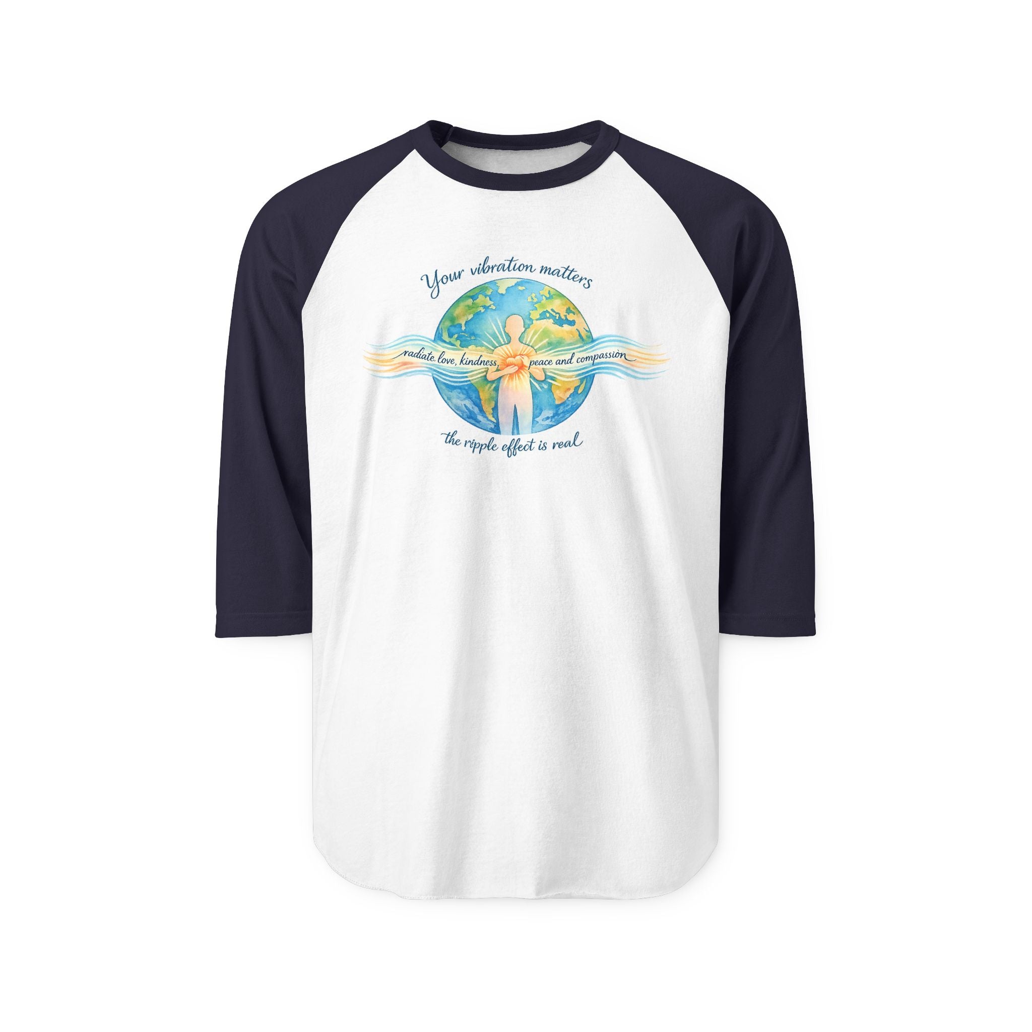 Vibrate Peace Raglan Shirt — Radiate Peace, Love & Kindness 3/4 Sleeve