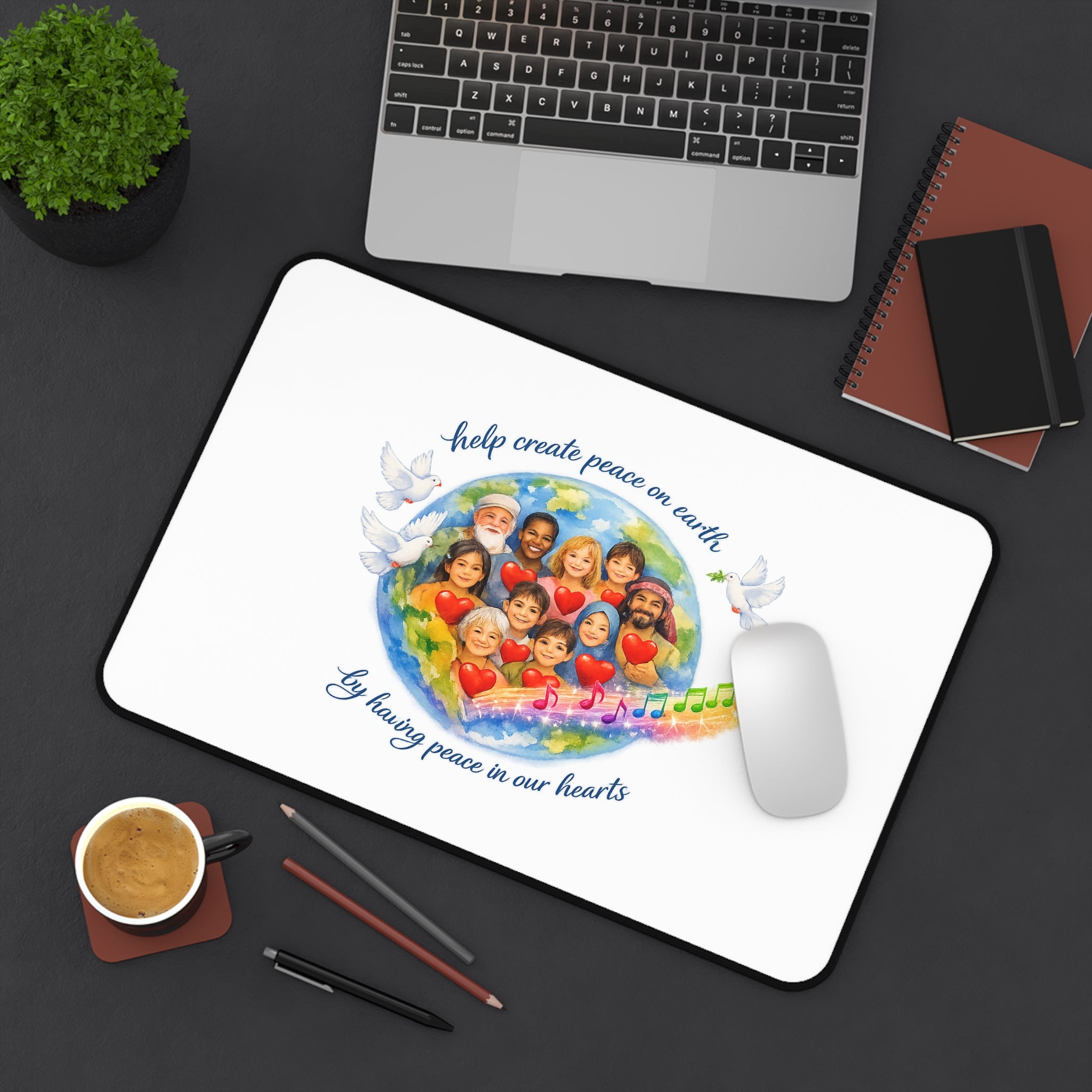 Radiate Peace Desk Mat — Inspirational Quote Desk Pad