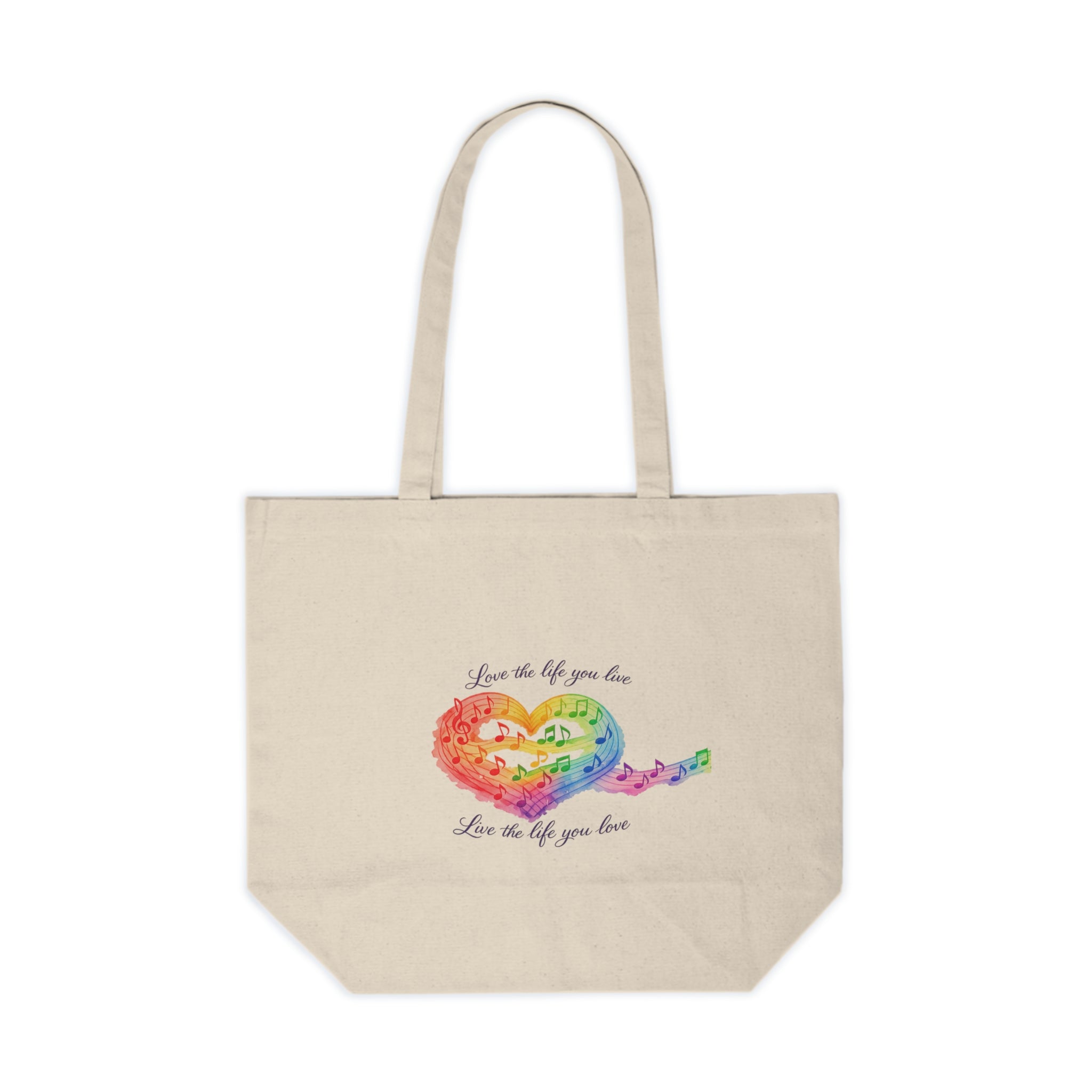 Canvas Tote - Rainbow Heart 'Love the Life You Live' Eco Shopping Bag