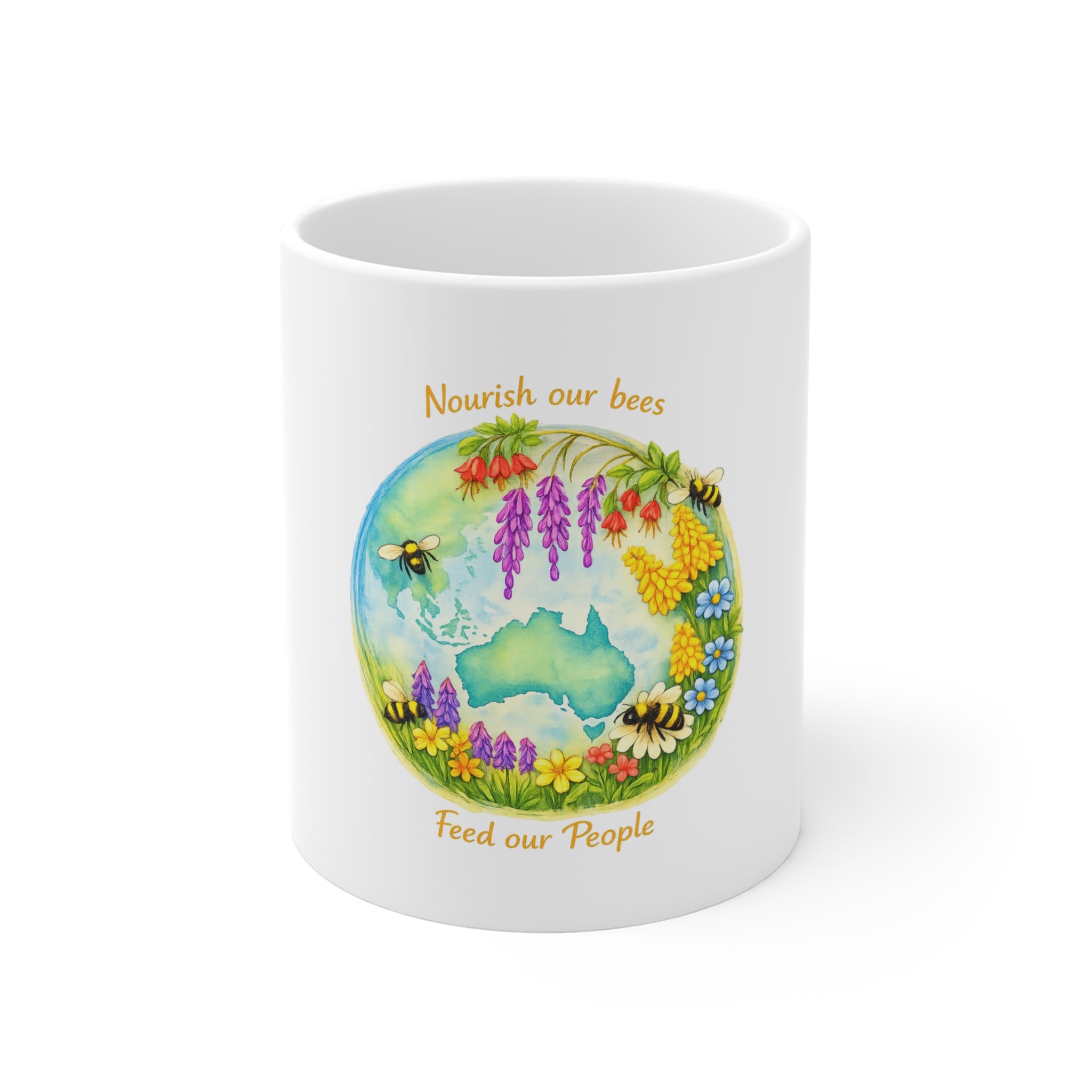 Mug — "Nourish Our Bees, Feed Our People" Australia Floral Bee Conservation Coffee Mug