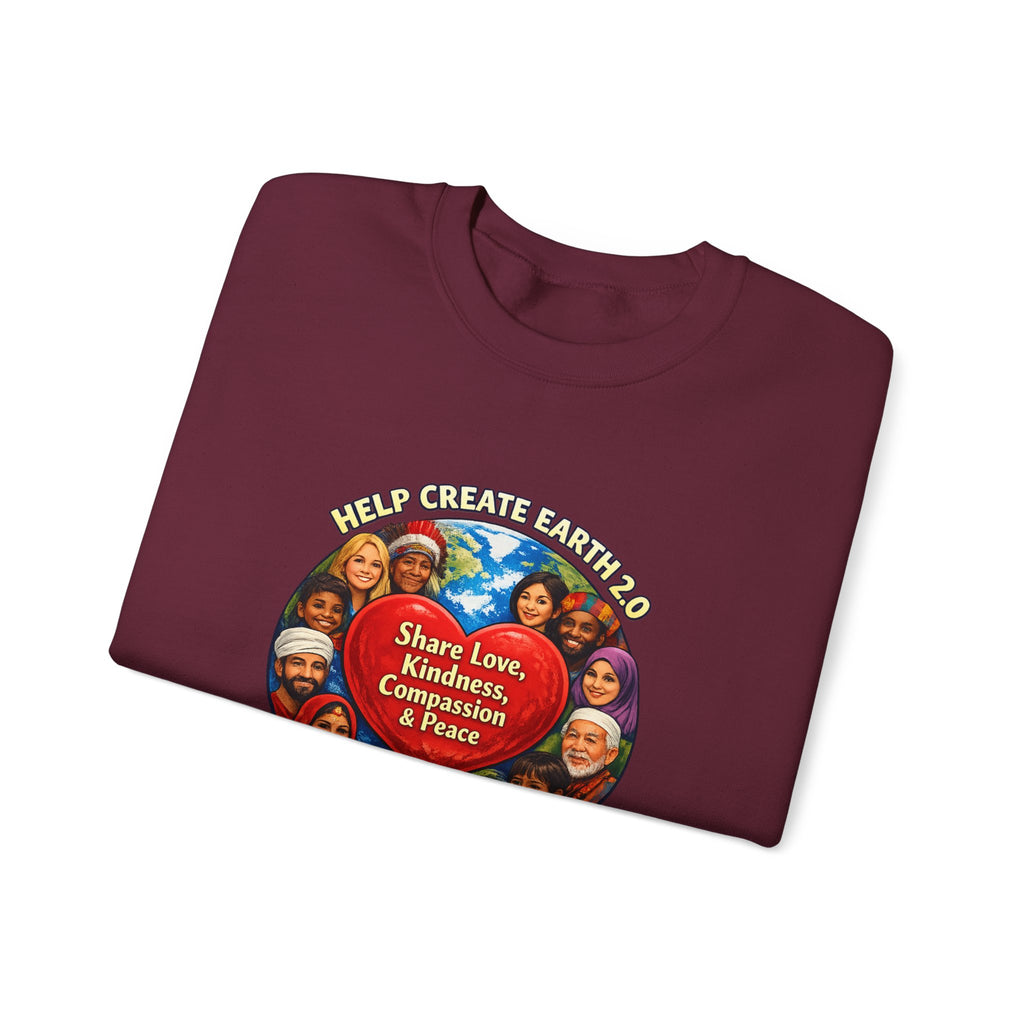 Crewneck Sweatshirt – "Share Love, Kindness, Compassion & Peace" Multicultural Heart Design