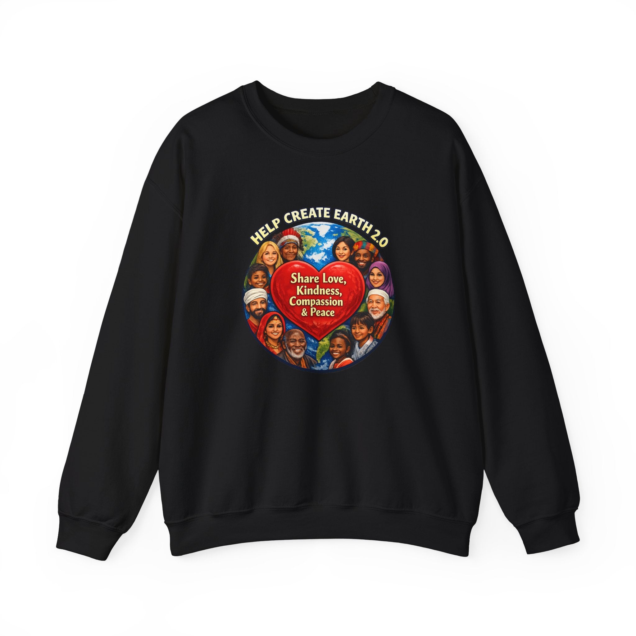 Crewneck Sweatshirt – "Share Love, Kindness, Compassion & Peace" Multicultural Heart Design