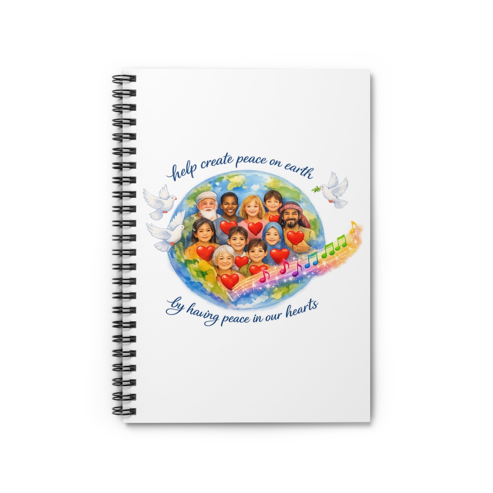 Peaceful Hearts Spiral Notebook — "Help create peace on earth by having peace in our hearts" Inspirational Journal