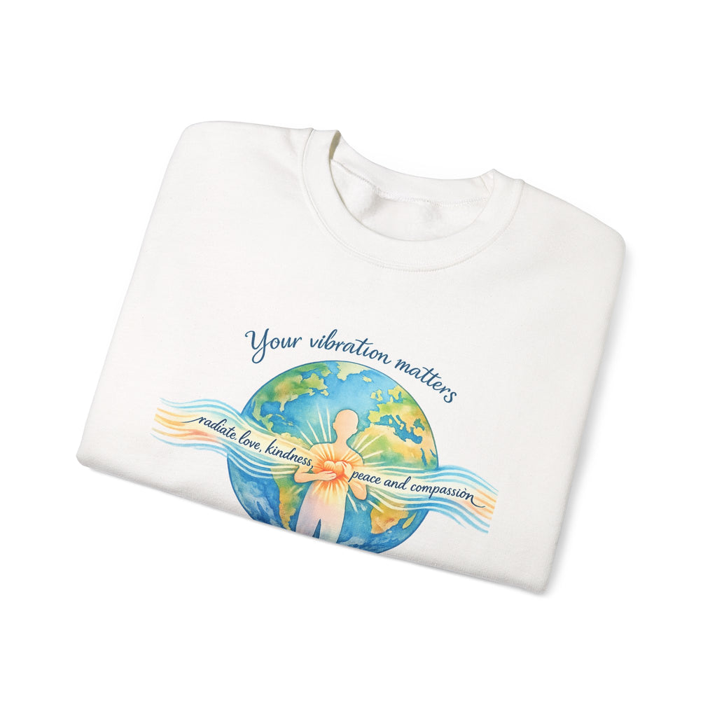 Crewneck Sweatshirt — "Your Vibration Matters" Earth & Heart Graphic