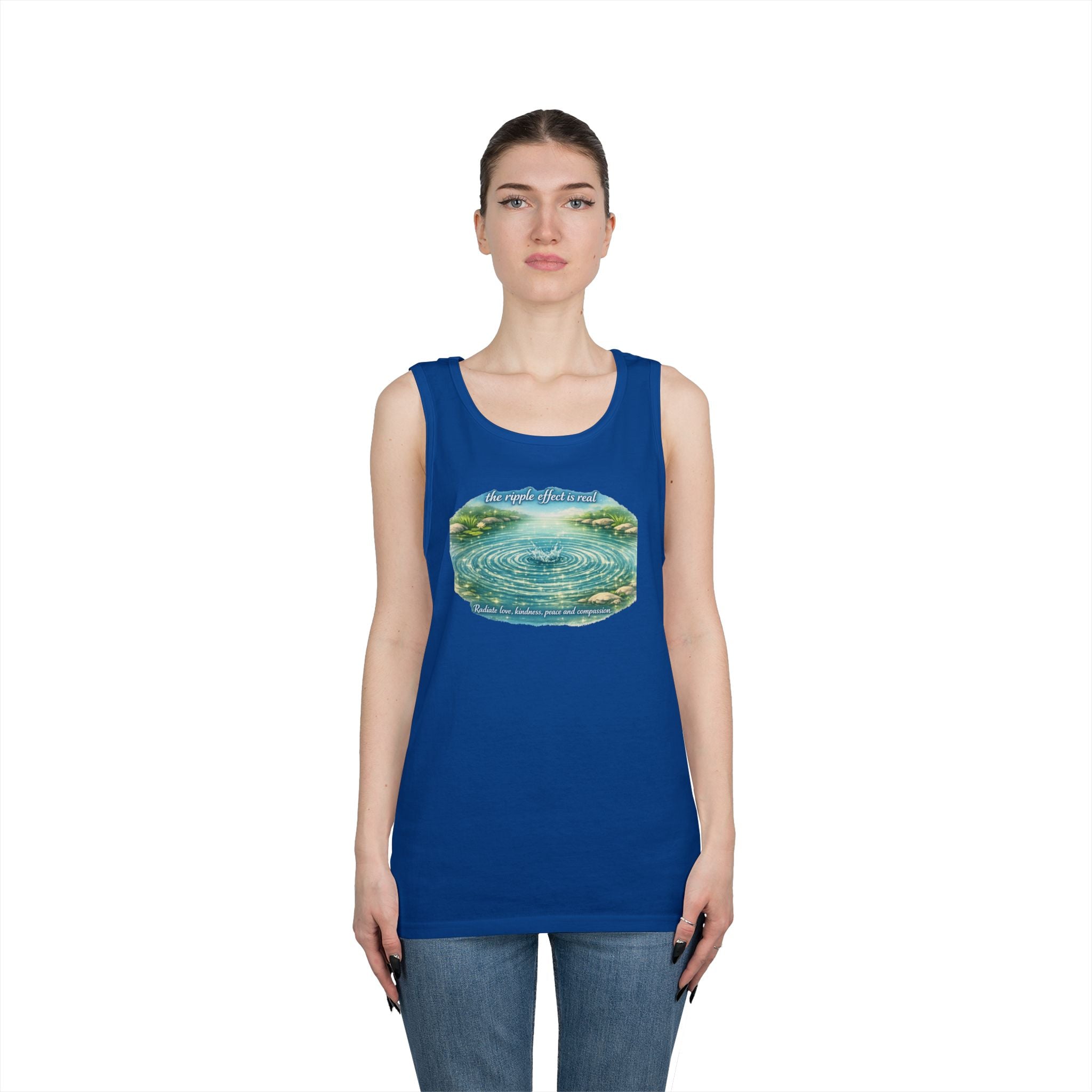 Lake Ripple Nature Tank Top — Serene Watercolor Mountain Pond Design