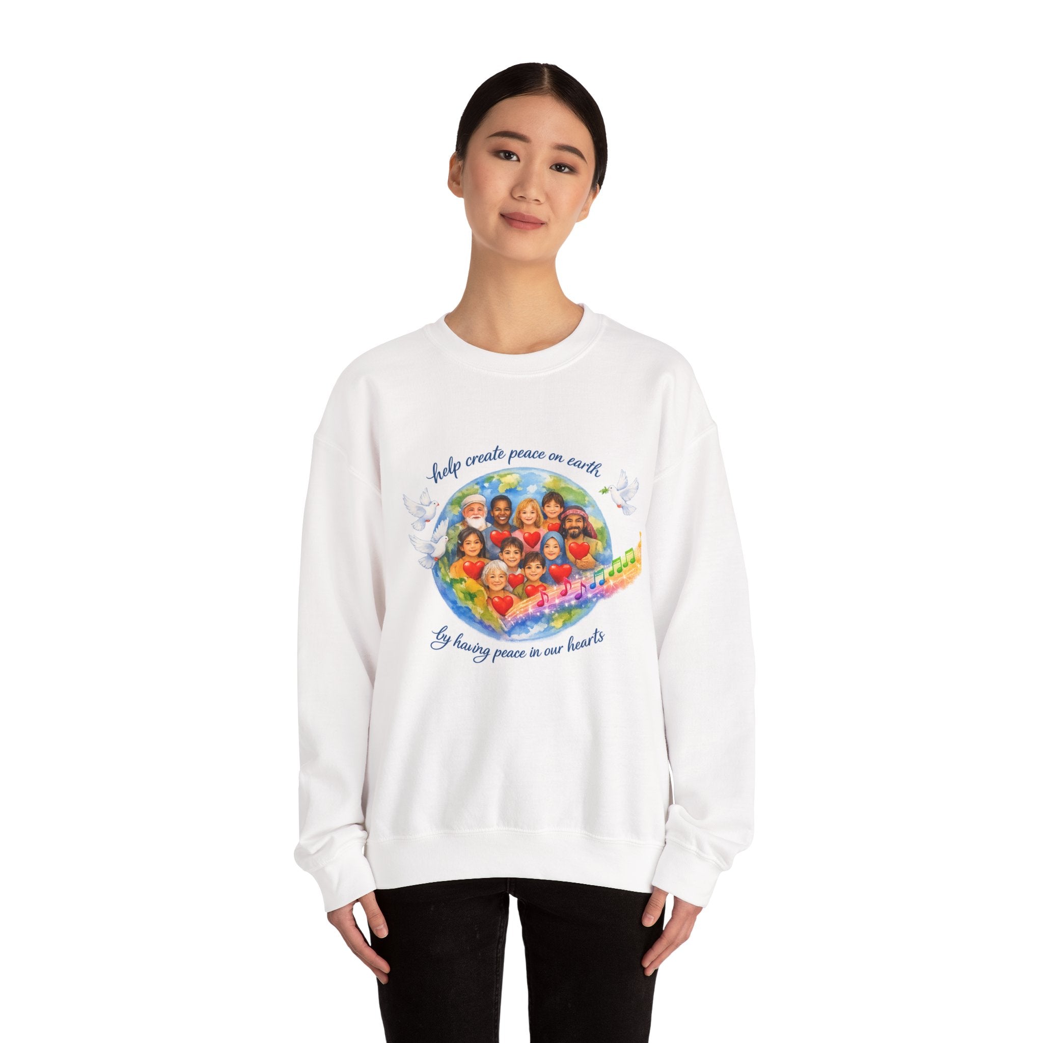 Peace on Earth Crewneck Sweatshirt — "Help Create Peace on Earth" Kids of the World Design