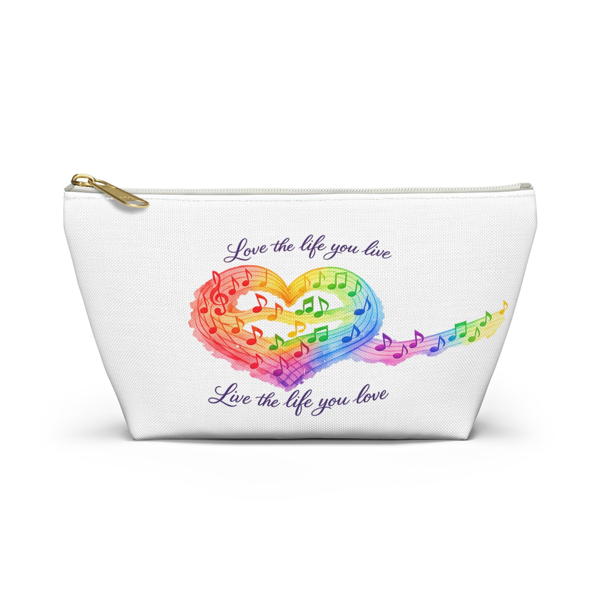 Rainbow Music Heart Accessory Pouch — 'Love the Life You Live' Toiletry Bag