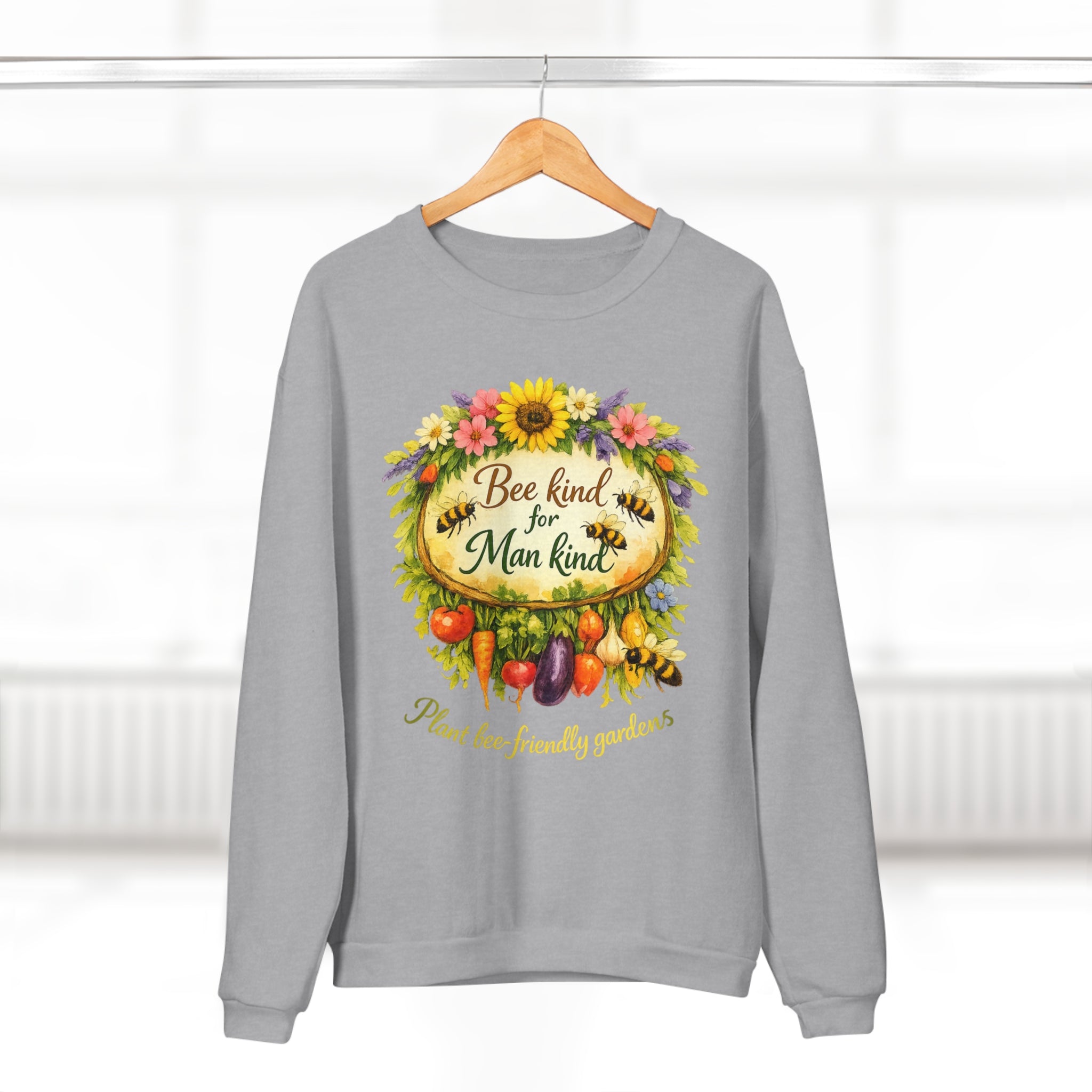 Bee Kind for Mankind Sweatshirt — Floral Sunflower & Bee Graphic Crewneck
