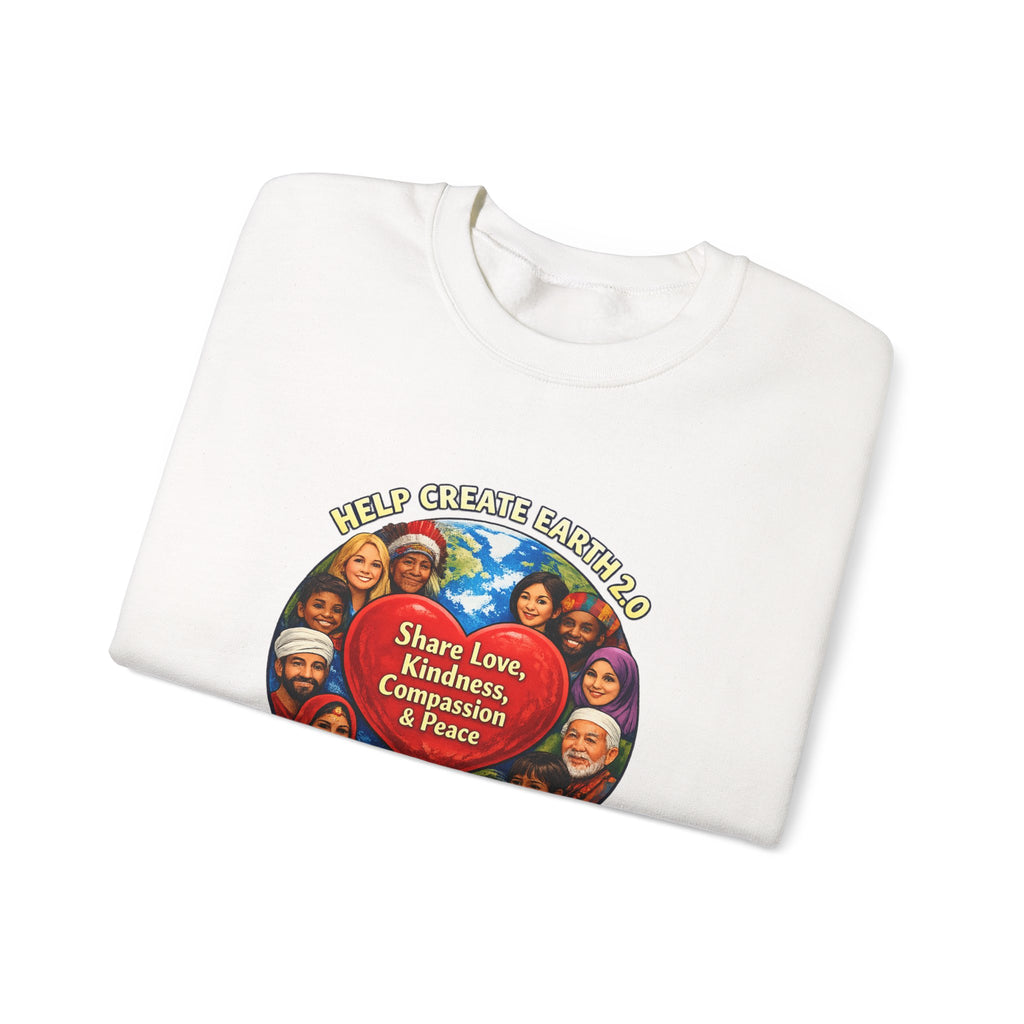 Crewneck Sweatshirt – "Share Love, Kindness, Compassion & Peace" Multicultural Heart Design