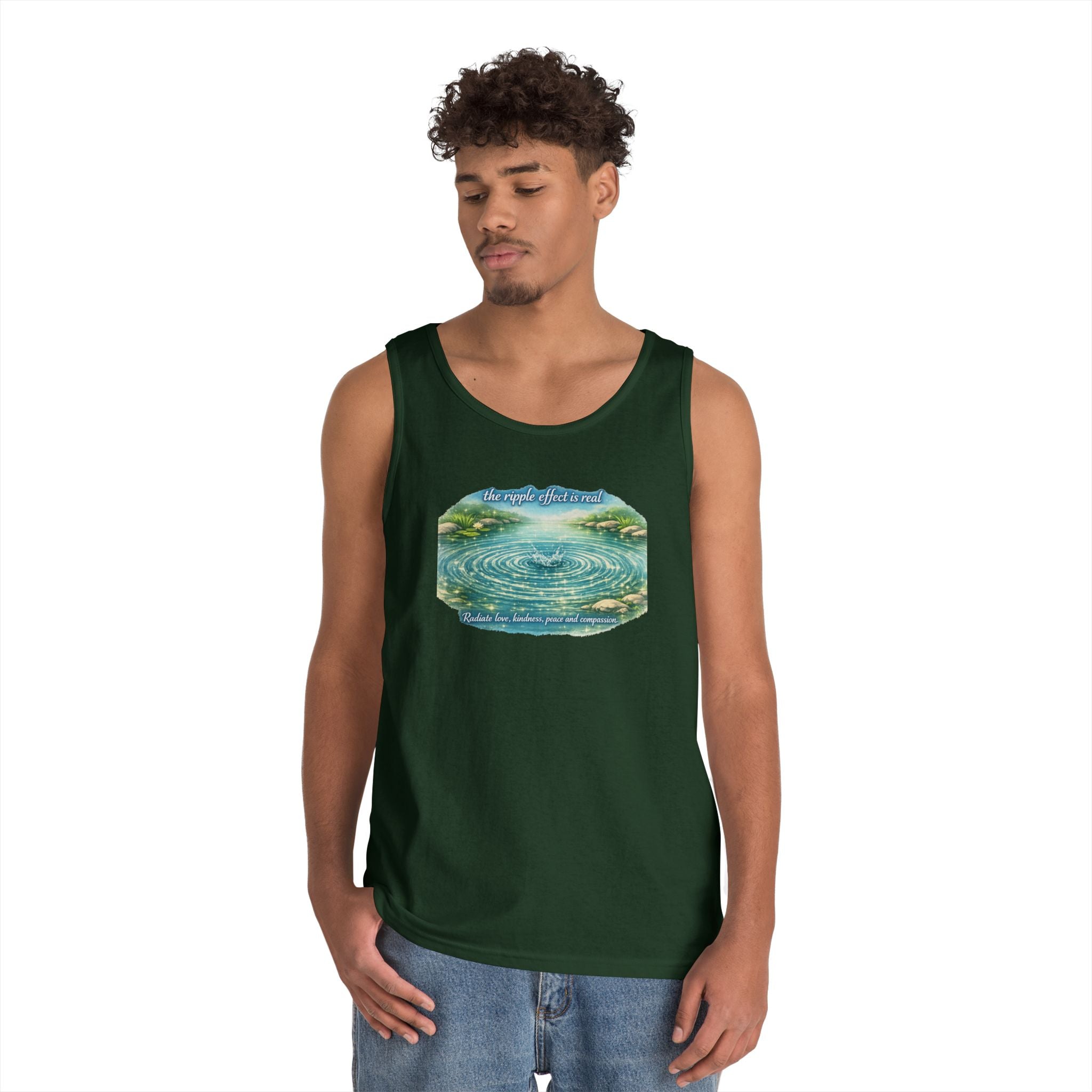 Lake Ripple Nature Tank Top — Serene Watercolor Mountain Pond Design