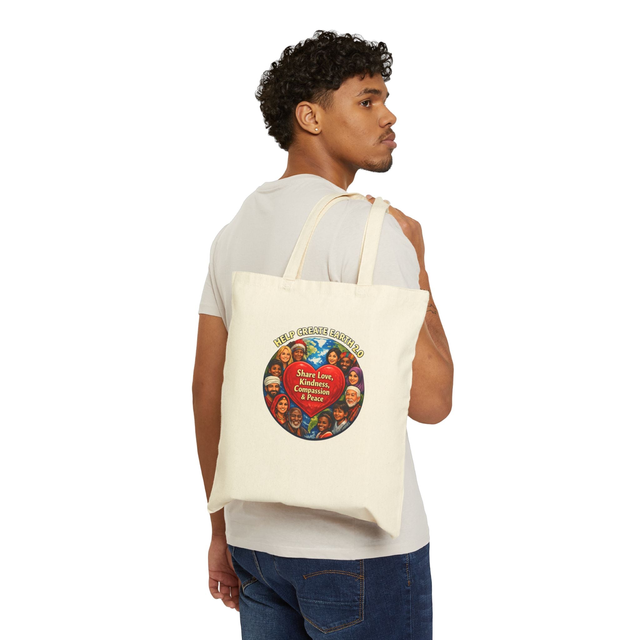 Be the Change Cotton Canvas Tote — Inspirational Kindness & Peace Tote Bag