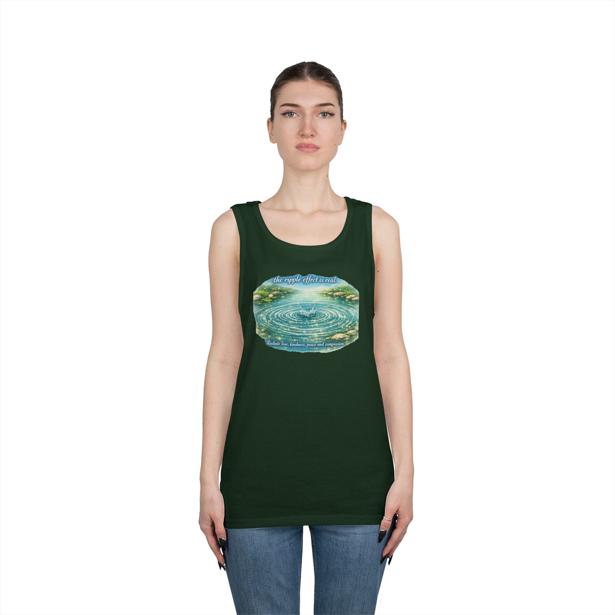 Lake Ripple Nature Tank Top — Serene Watercolor Mountain Pond Design