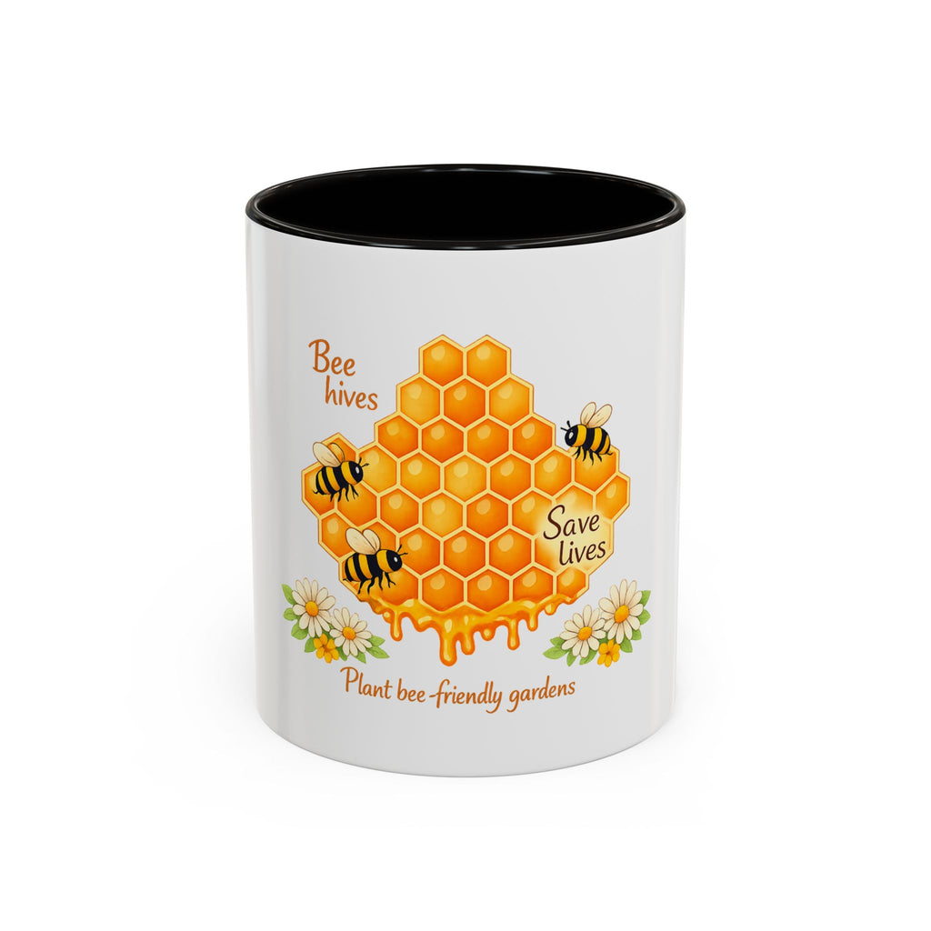 Bee-Friendly Honeycomb Mug — “Bee hives Save Lives” 11oz/15oz