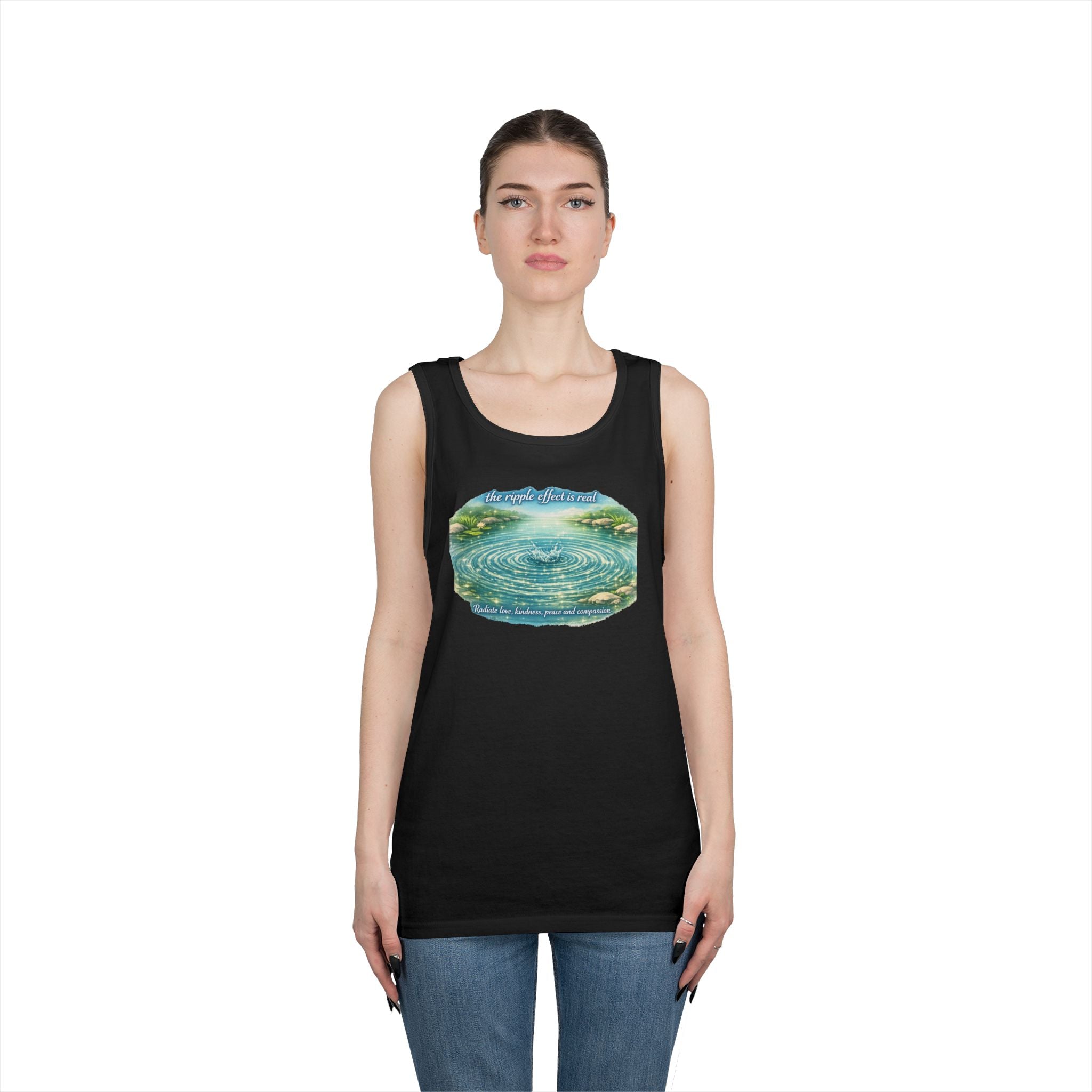 Lake Ripple Nature Tank Top — Serene Watercolor Mountain Pond Design
