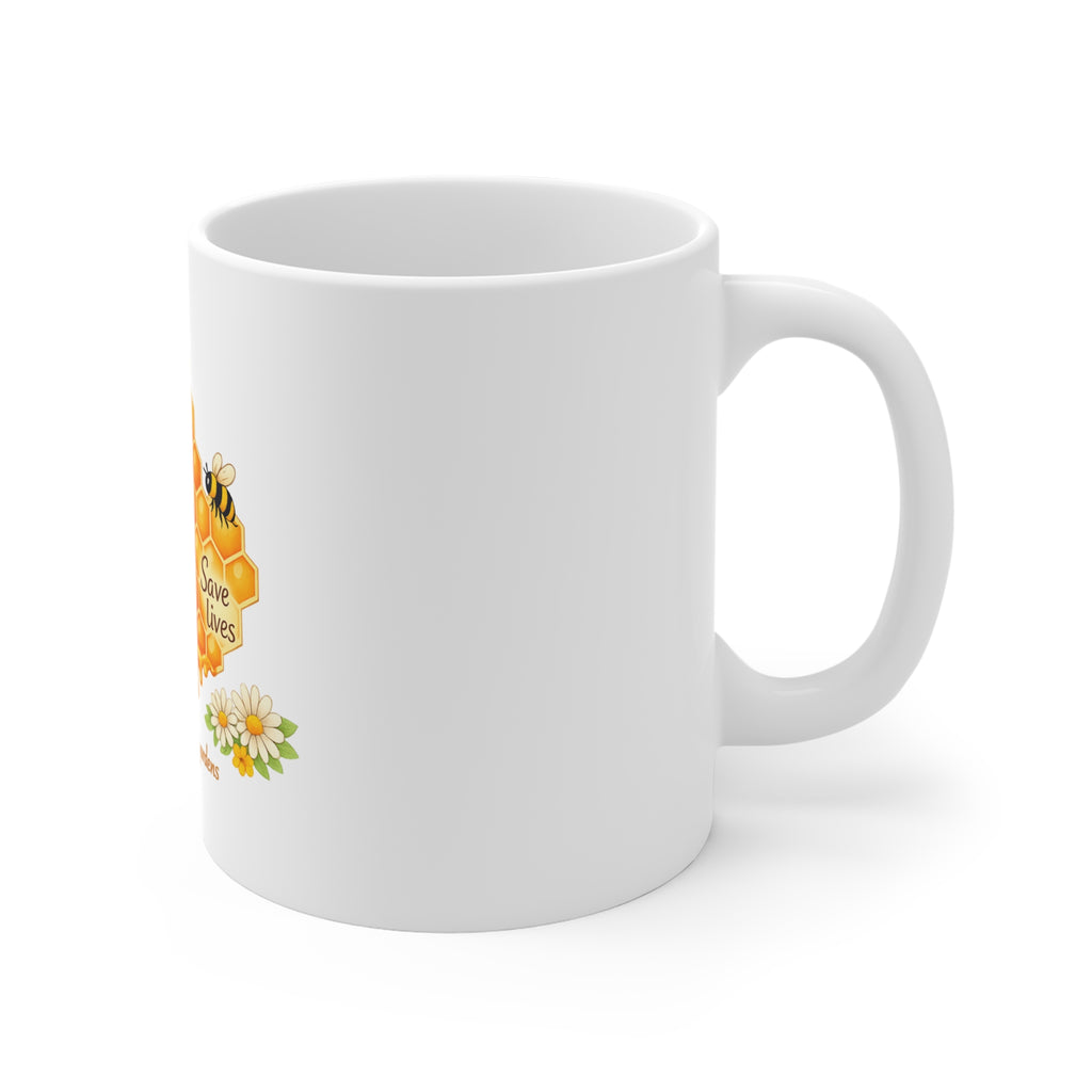 Bee-Friendly Mug — 'Bee Hives Save Lives' Honeycomb Coffee Cup