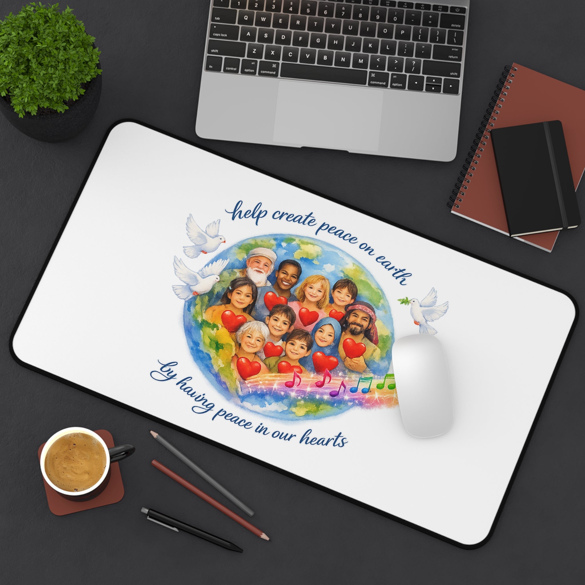 Radiate Peace Desk Mat — Inspirational Quote Desk Pad
