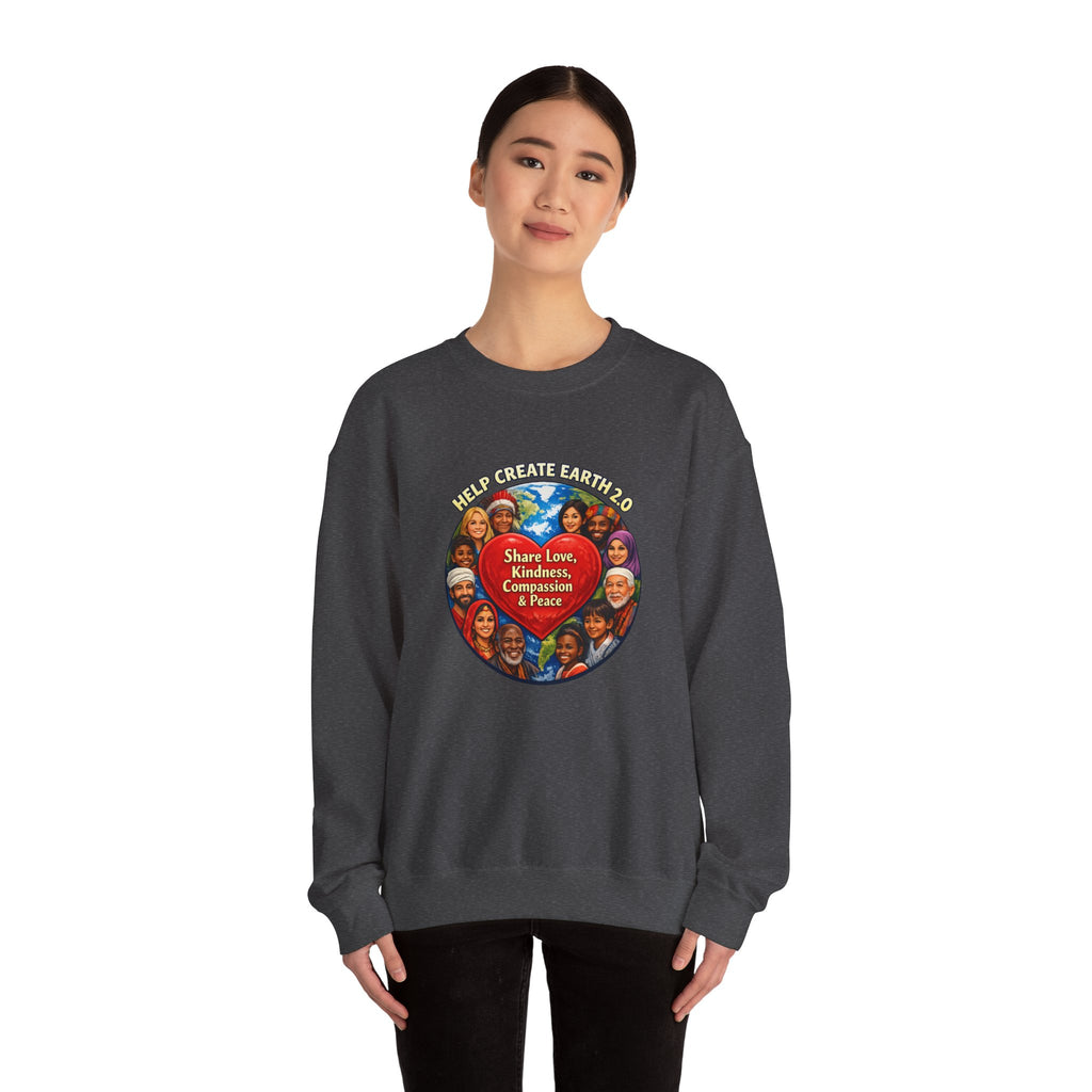 Crewneck Sweatshirt – "Share Love, Kindness, Compassion & Peace" Multicultural Heart Design