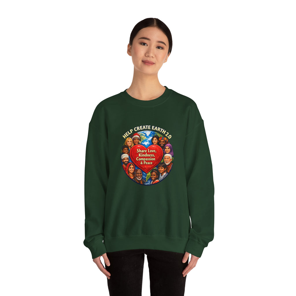 Crewneck Sweatshirt – "Share Love, Kindness, Compassion & Peace" Multicultural Heart Design