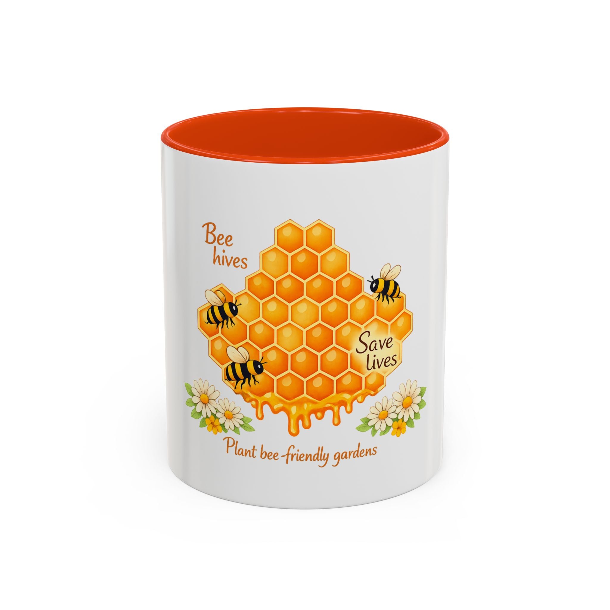 Bee-Friendly Honeycomb Mug — “Bee hives Save Lives” 11oz/15oz