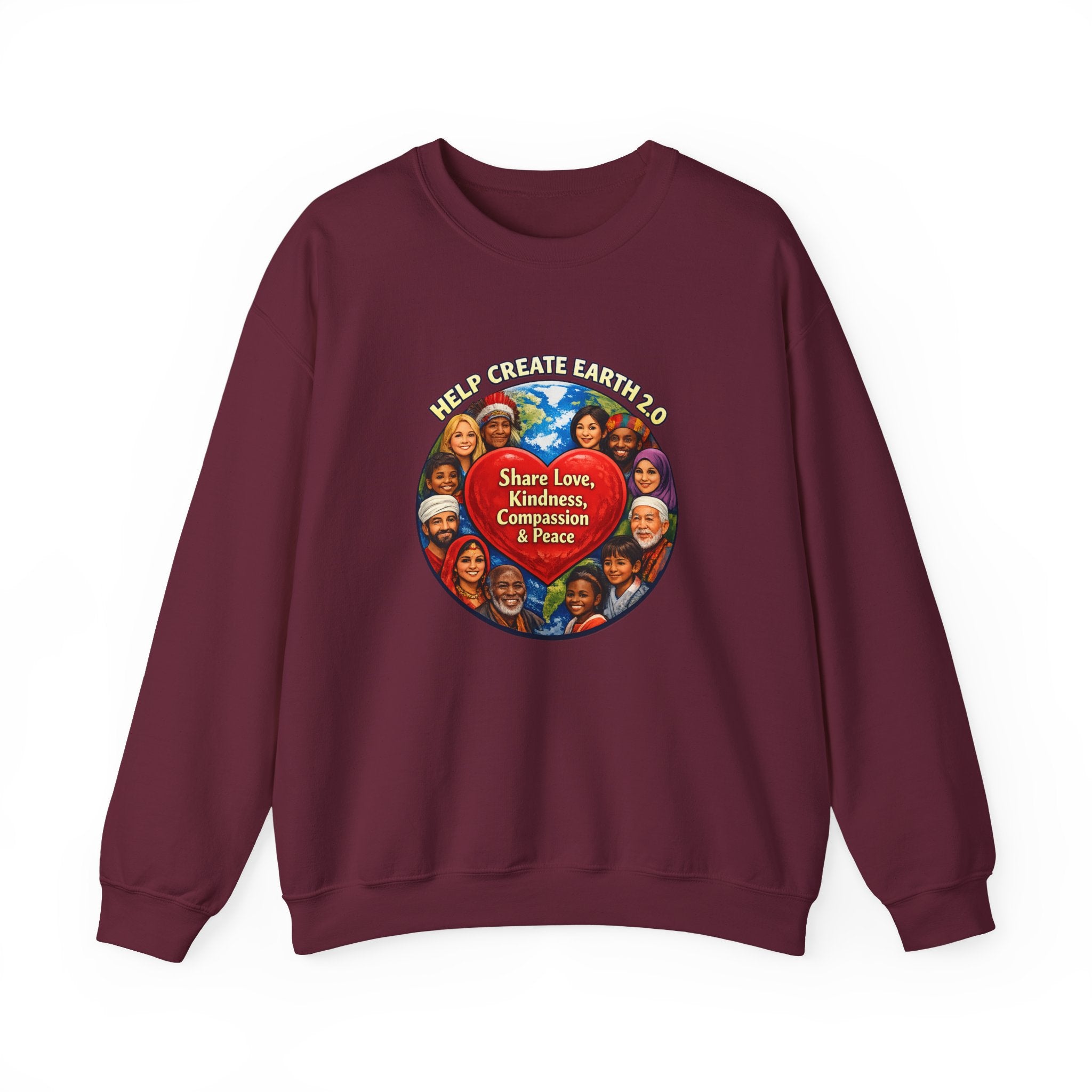 Crewneck Sweatshirt – "Share Love, Kindness, Compassion & Peace" Multicultural Heart Design