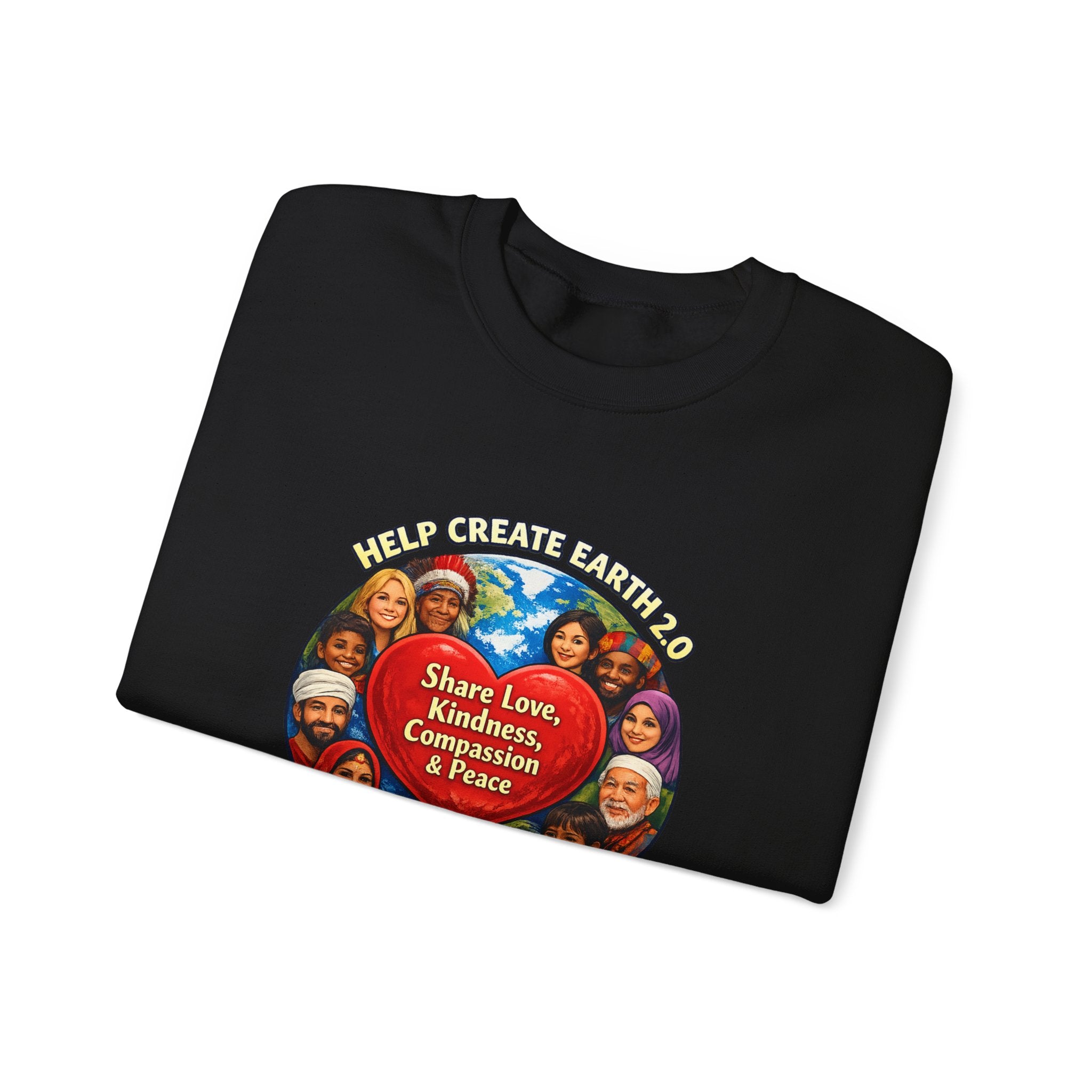 Crewneck Sweatshirt – "Share Love, Kindness, Compassion & Peace" Multicultural Heart Design