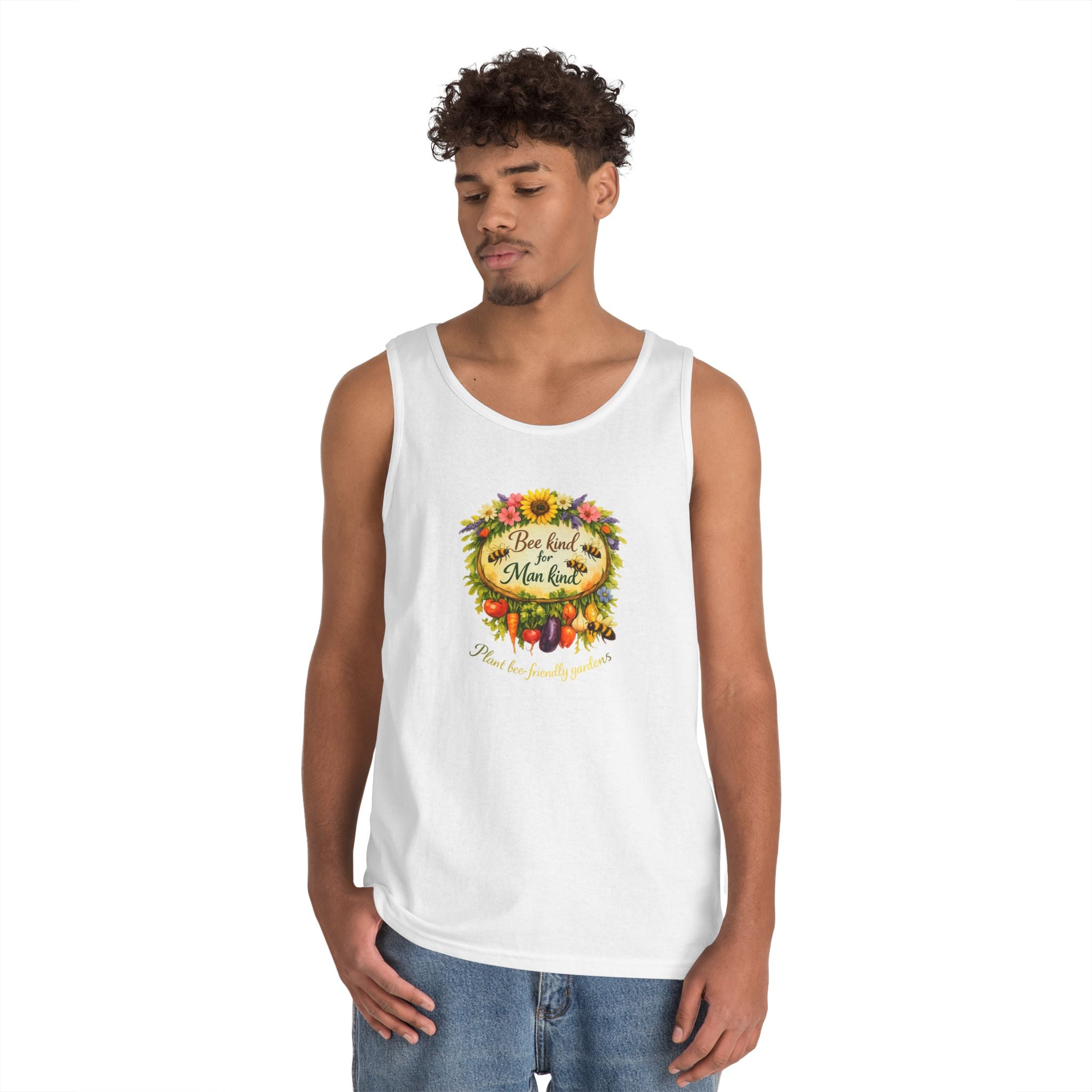 Sunflower Harvest Tank Top — "Bee Kind to mankind" Floral Summer Shirt