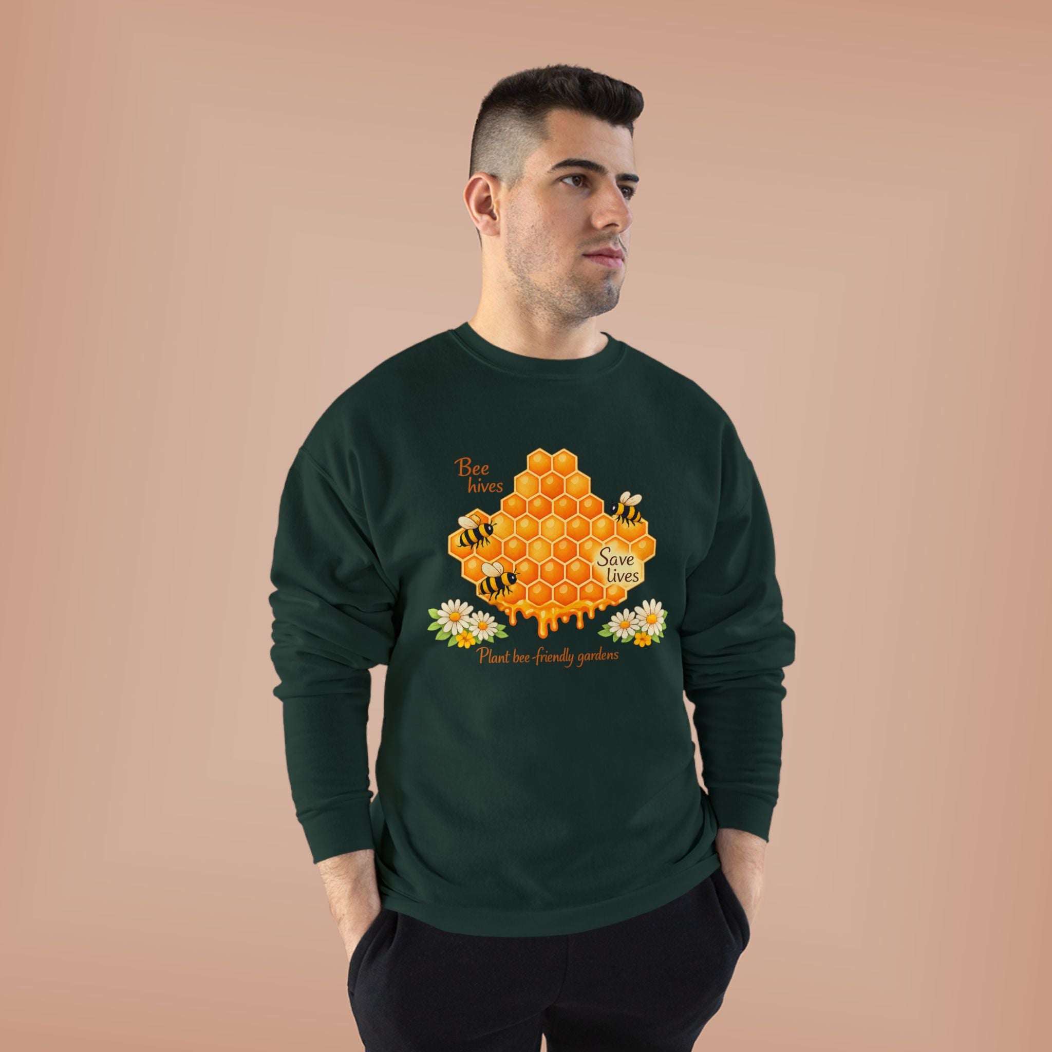 Bee Hive Sweatshirt – Save the Bees Honeycomb Floral Crewneck